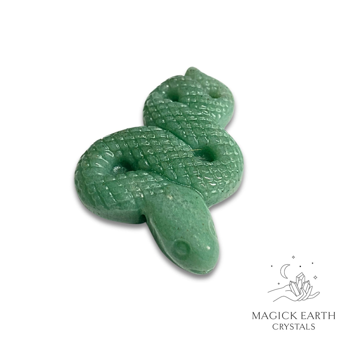 Natural Aventurine crystal extended snake figurine front view