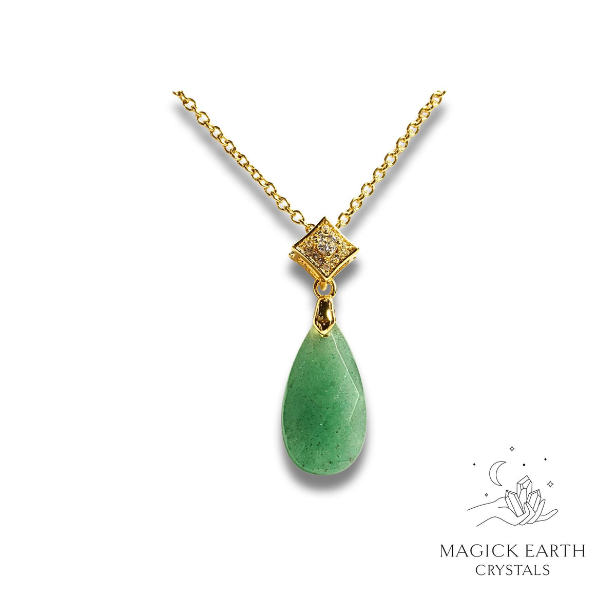 Natural Aventurine crystal faceted teardrop pendant view a