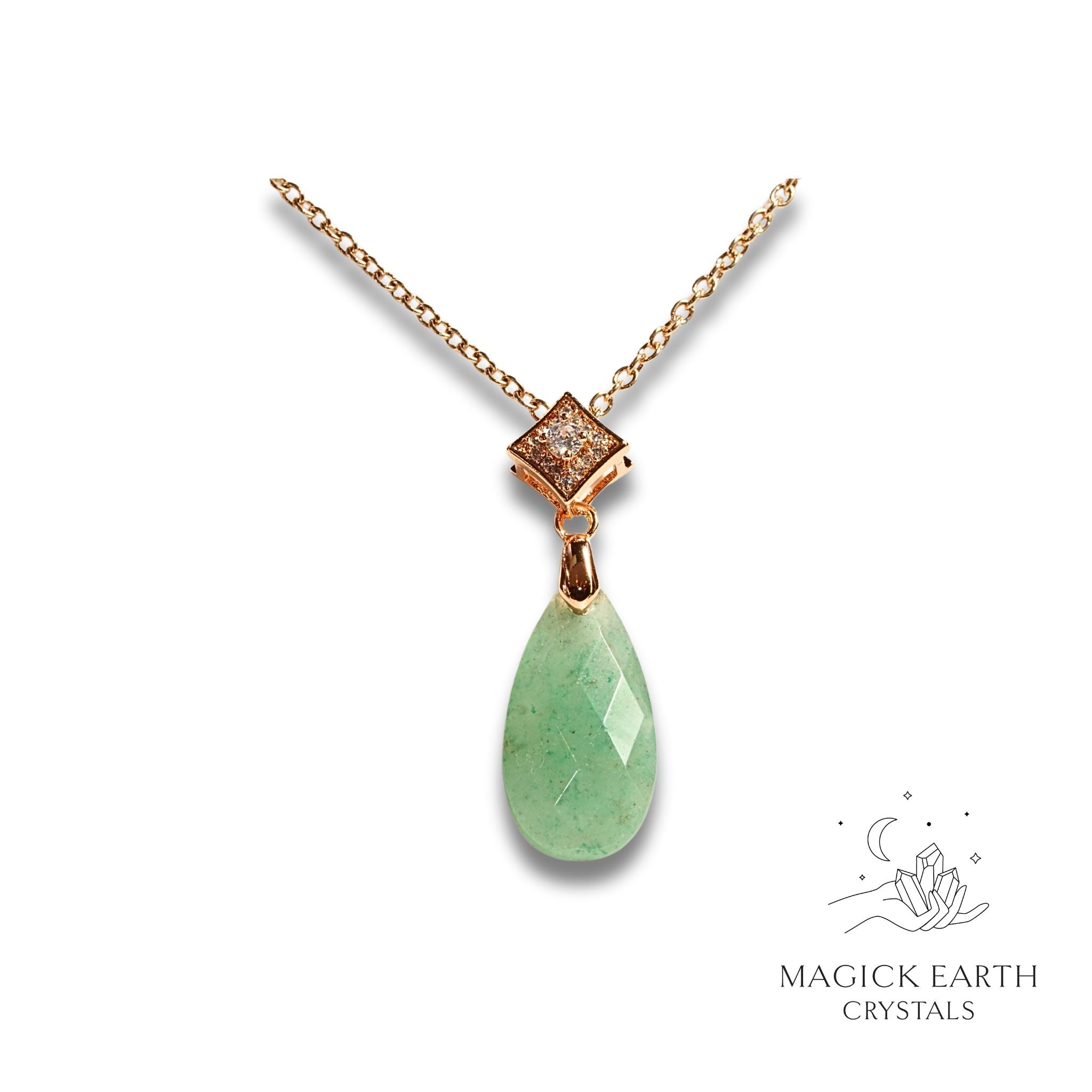Natural Aventurine crystal faceted teardrop pendant view c