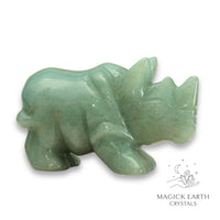 Natural Aventurine crystal rhinoceros figurine view a