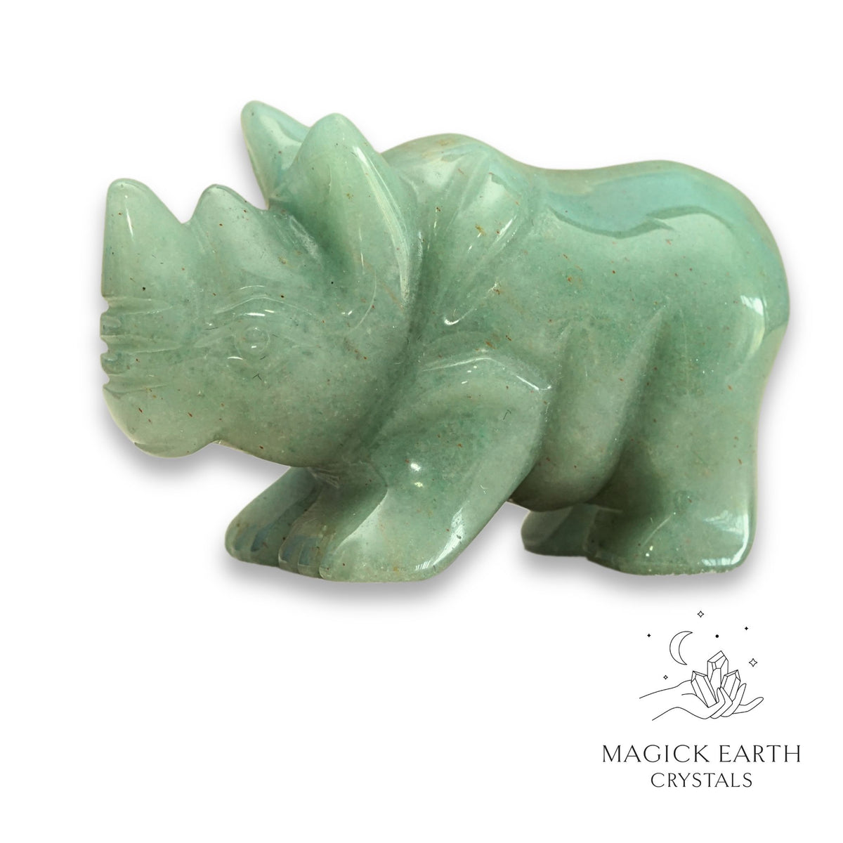Natural Aventurine crystal rhinoceros figurine left view