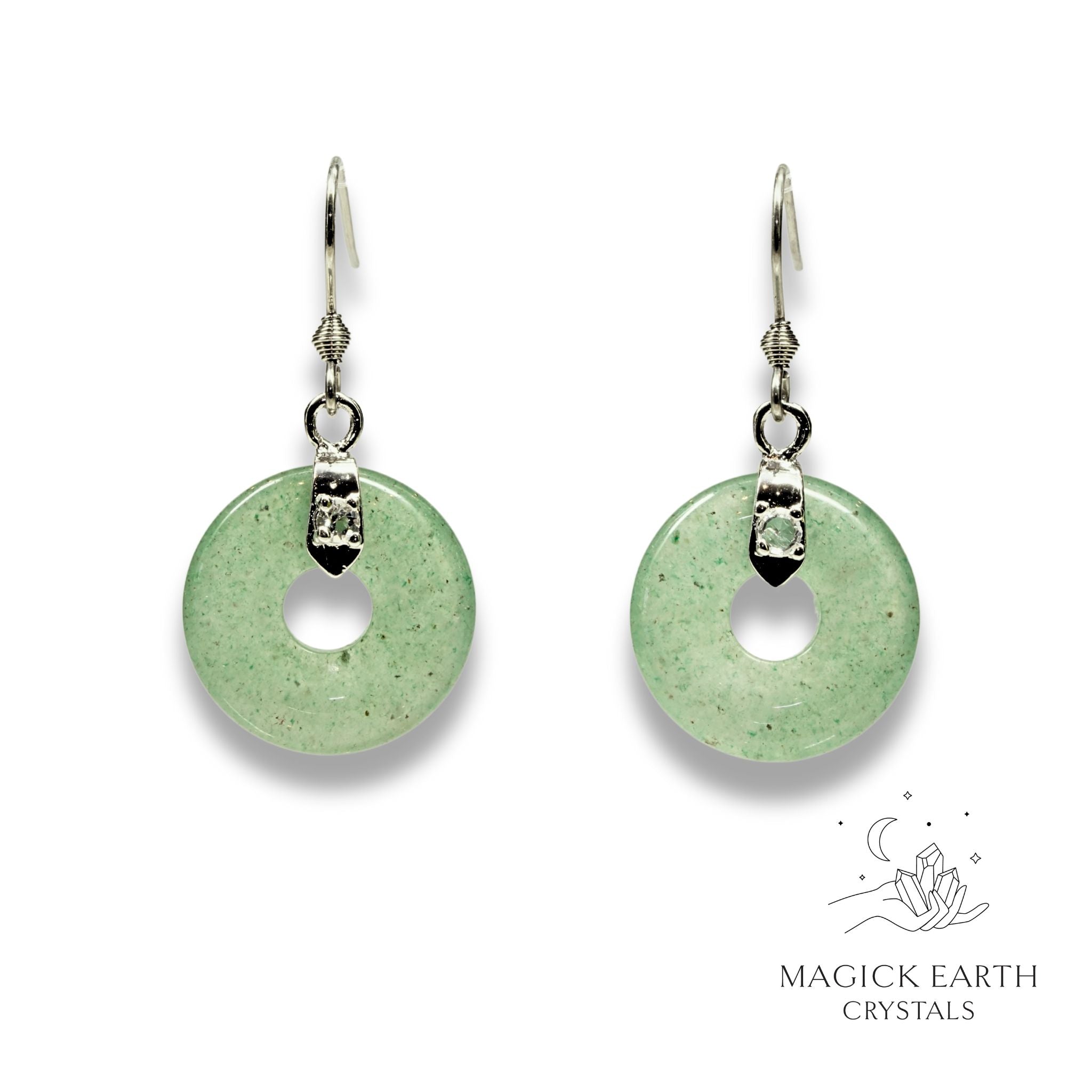 Aventurine Donut Earrings With Platinum Finish For Bold Opportunity