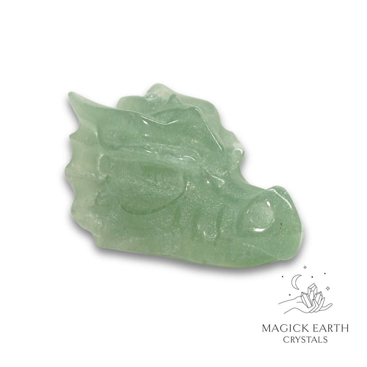 Natural Aventurine crystal dragon skull view a