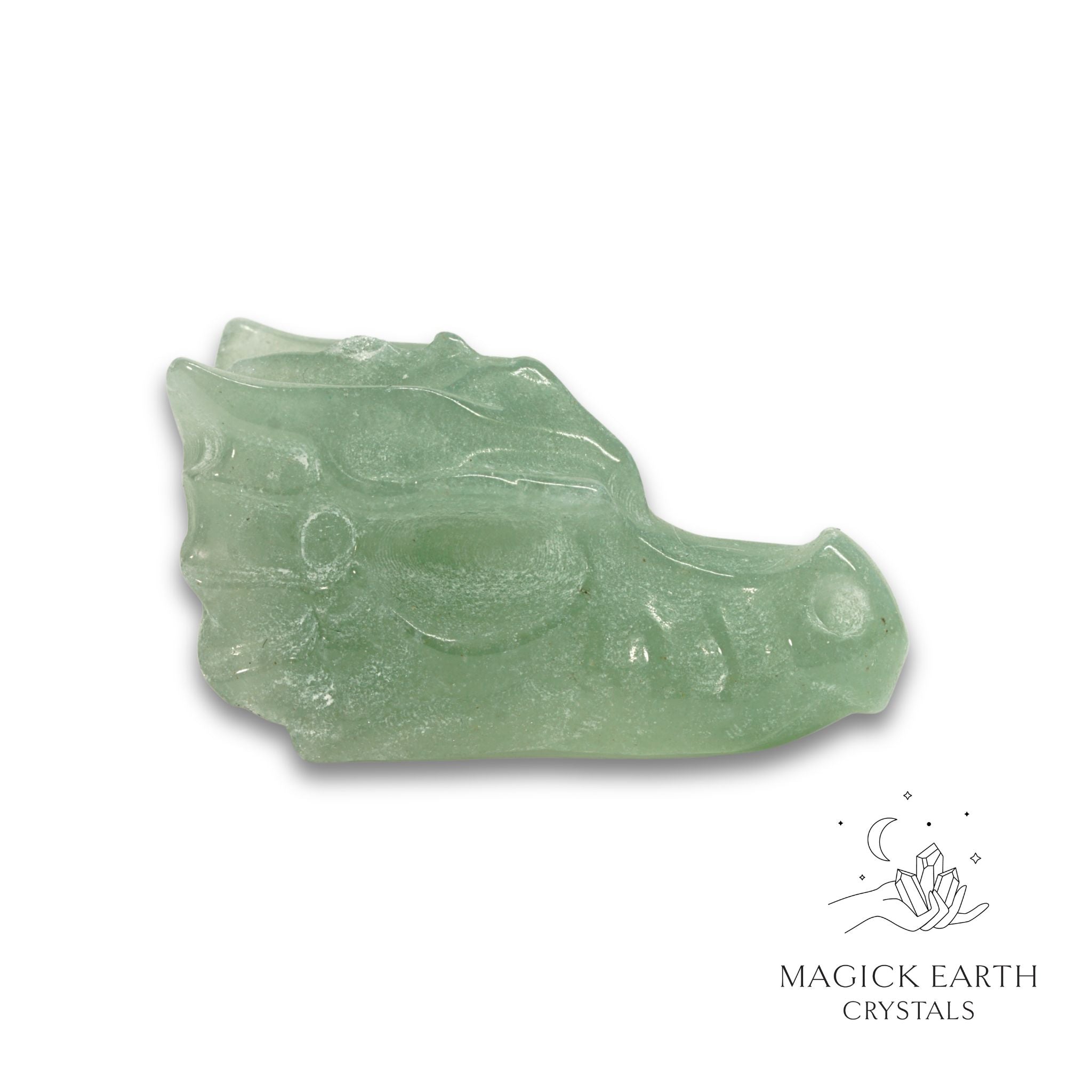 Natural Aventurine crystal dragon skull view c