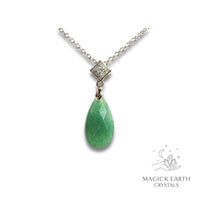 Aventurine Faceted Teardrop Pendant  with Platinum Finish For Bold Opportunity