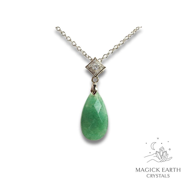 Aventurine Faceted Teardrop Pendant  with Platinum Finish For Bold Opportunity