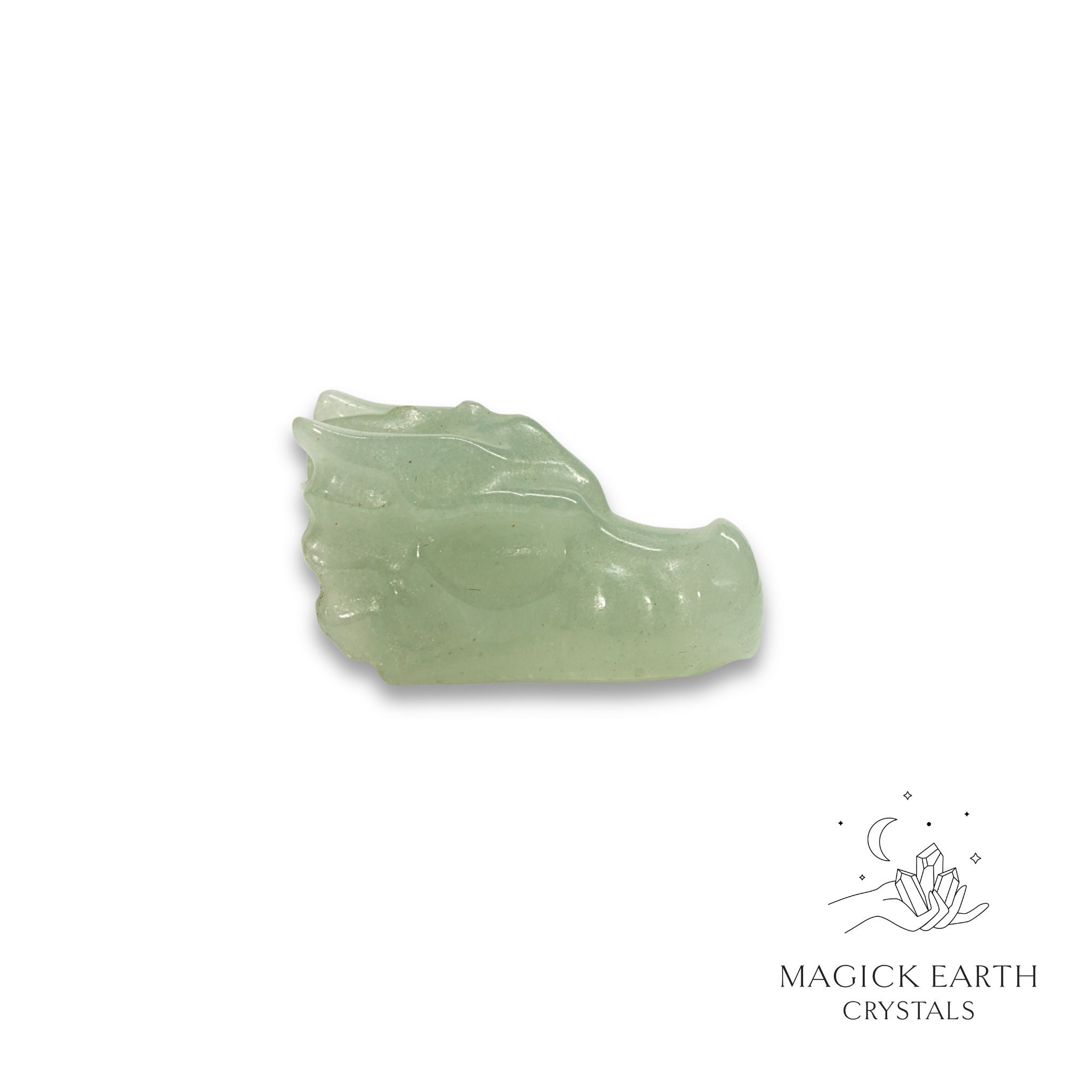 Natural Aventurine crystal mini dragon skull view c