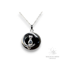Natural Black Agate crystal cat pendant view a