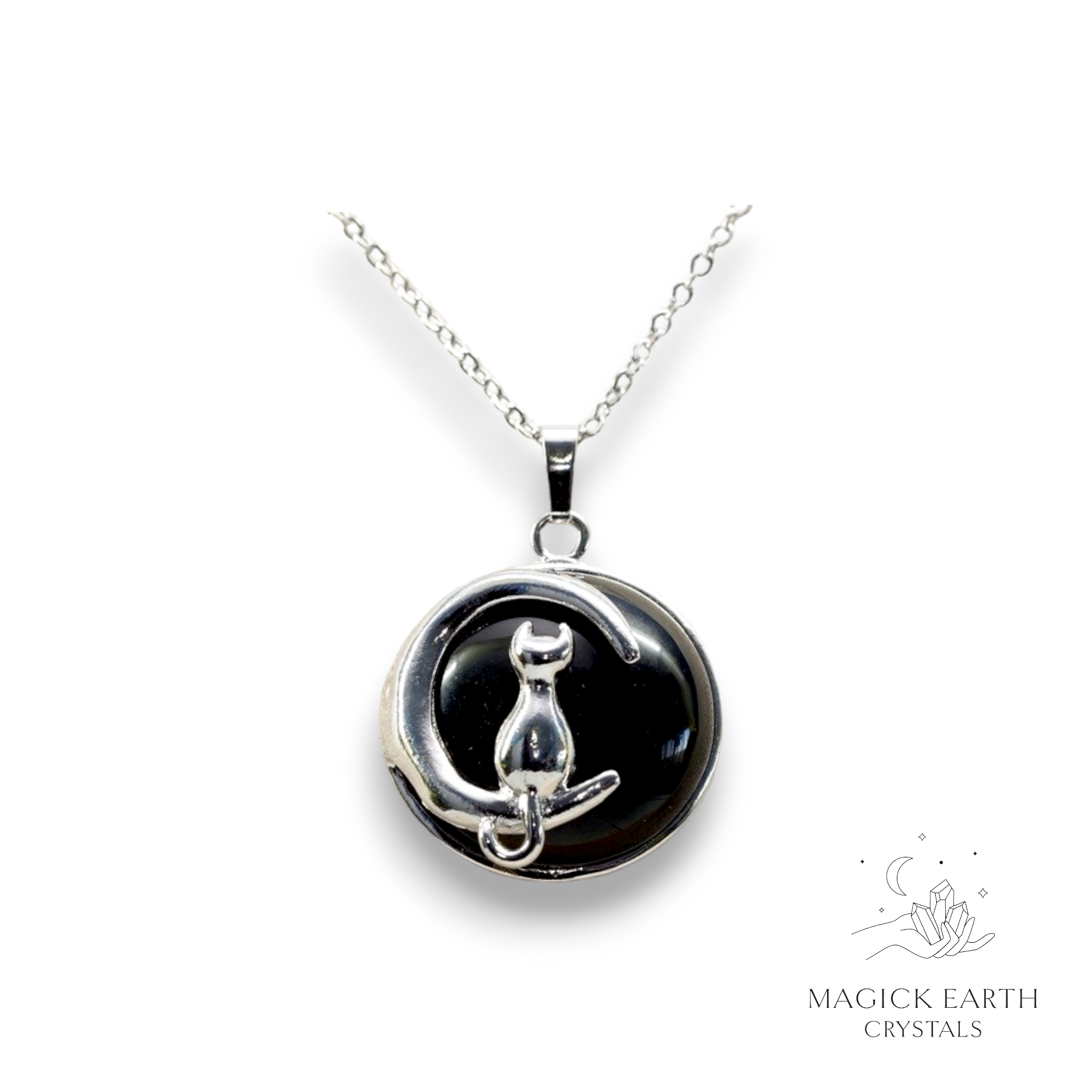 Natural Black Agate crystal cat pendant view a