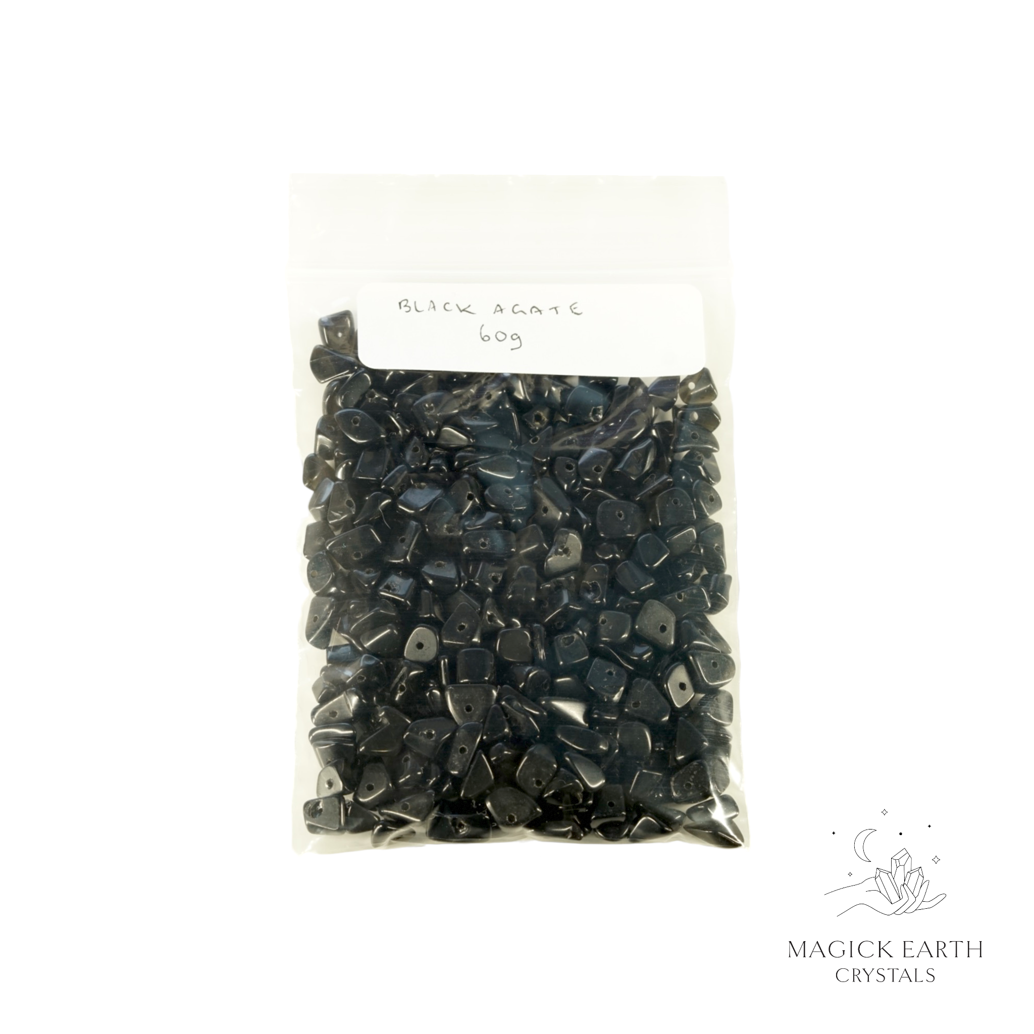 Natural Black Agate (dyed) drilled crystal chips bag