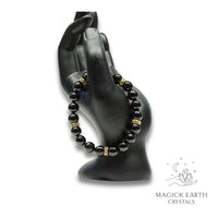 Natural Black Tourmaline 10mm round bead bracelet with rhinestone accents view b