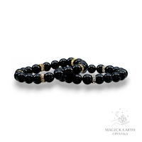 Natural Black Tourmaline 10mm round bead bracelet with rhinestone accents view d