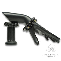 Natural Black Tourmaline 10mm round bead bracelets with rhinestone accents view a