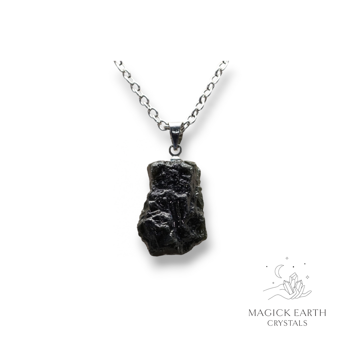 Natural Black Tourmaline crystal nugget pendant view a