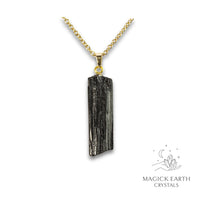 Natural Black Tourmaline raw nugget pendant view a