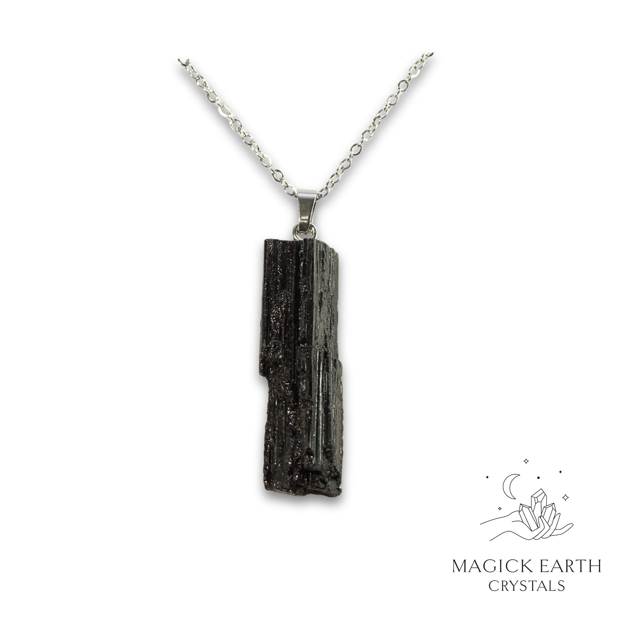 Natural Black Tourmaline raw nugget pendant view b
