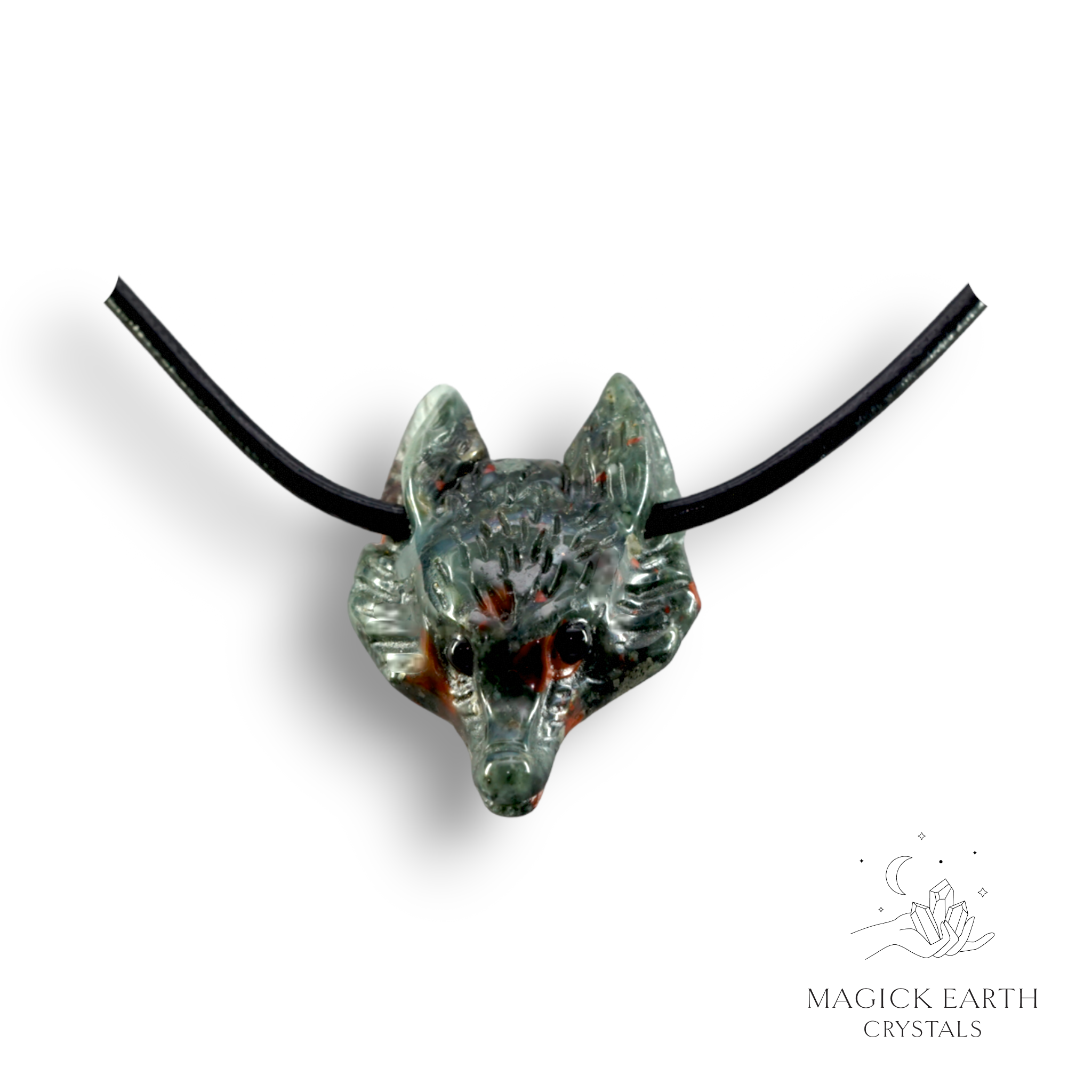 Natural Bloodstone crystal fox head pendant  