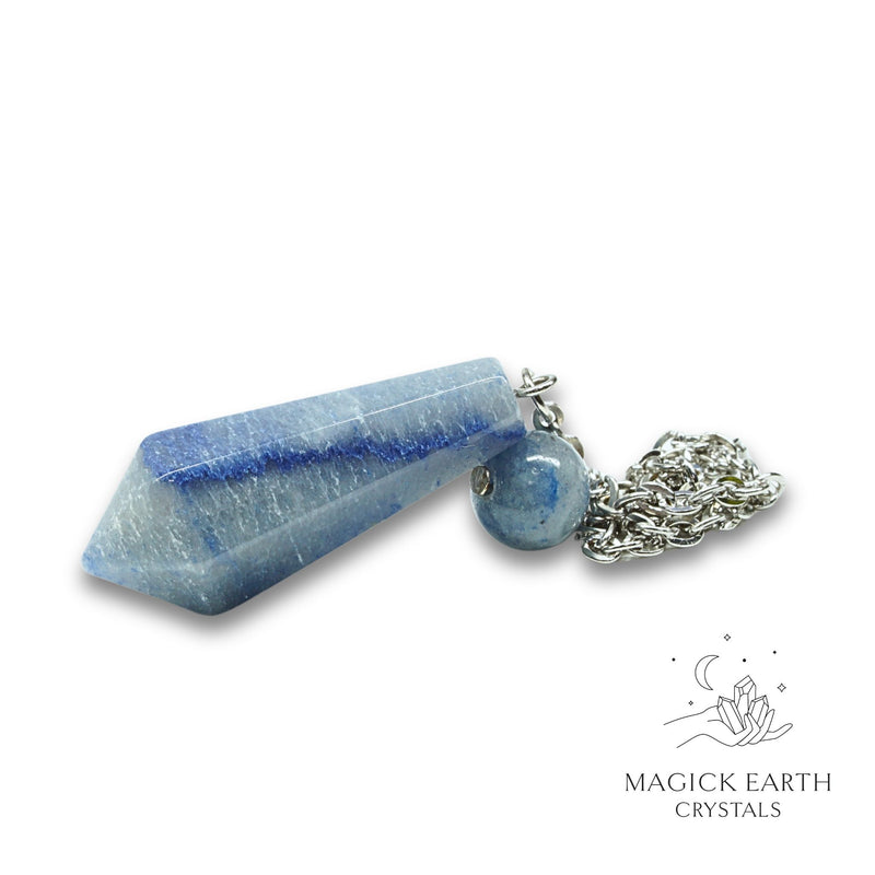 Blue Aventurine Crystal Bullet Pendulum Horizontal View for Bold Opportunity