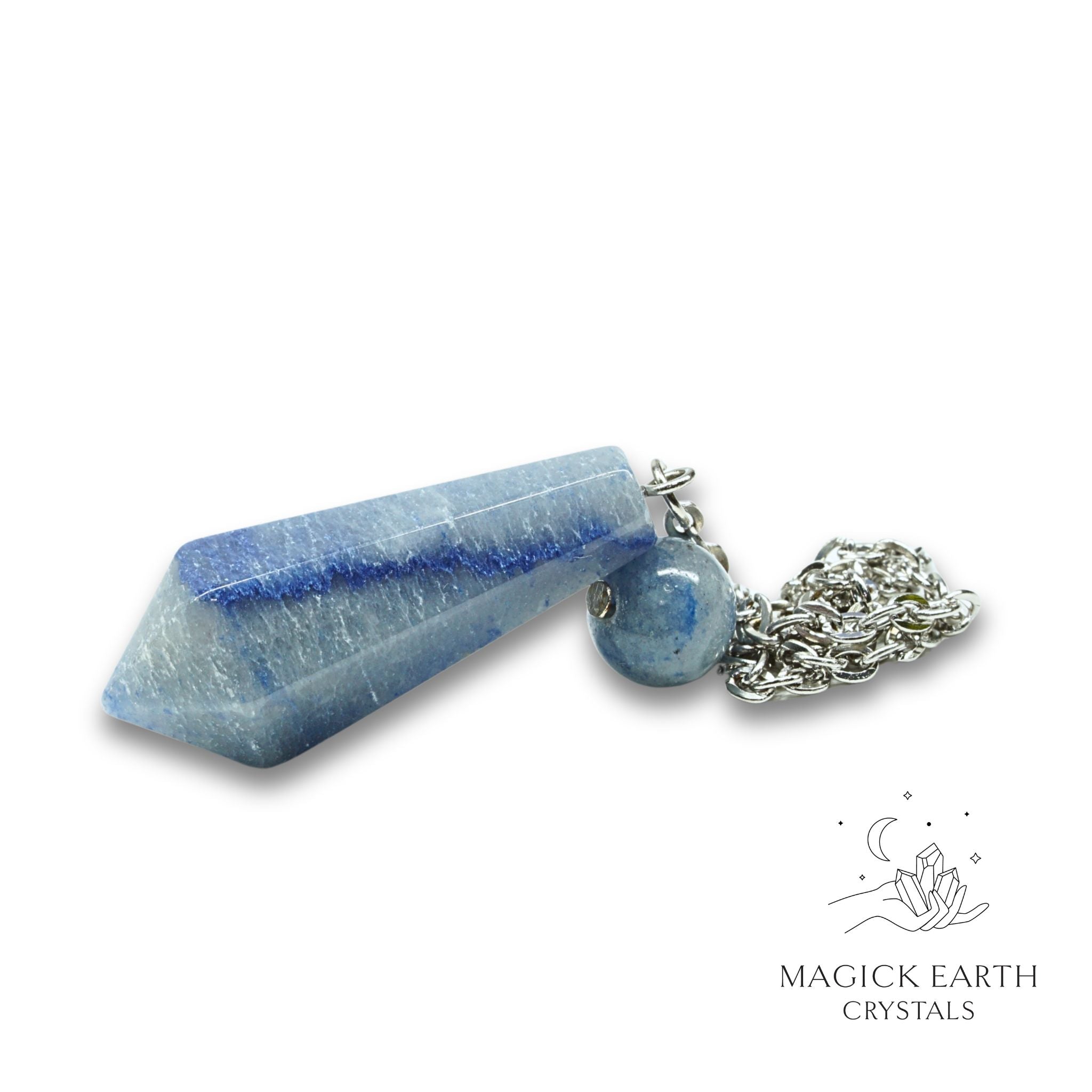 Natural Blue Aventurine crystal bullet pendulum view a