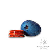 Blue Electroplated Druzy Egg Horizontal View With Stand for Amplified Insight