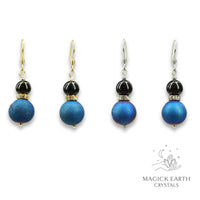 Blue Electroplated Druzy Geode and Obsidian Earrings