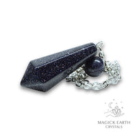 Natural Blue Goldstone crystal bullet pendulum view a