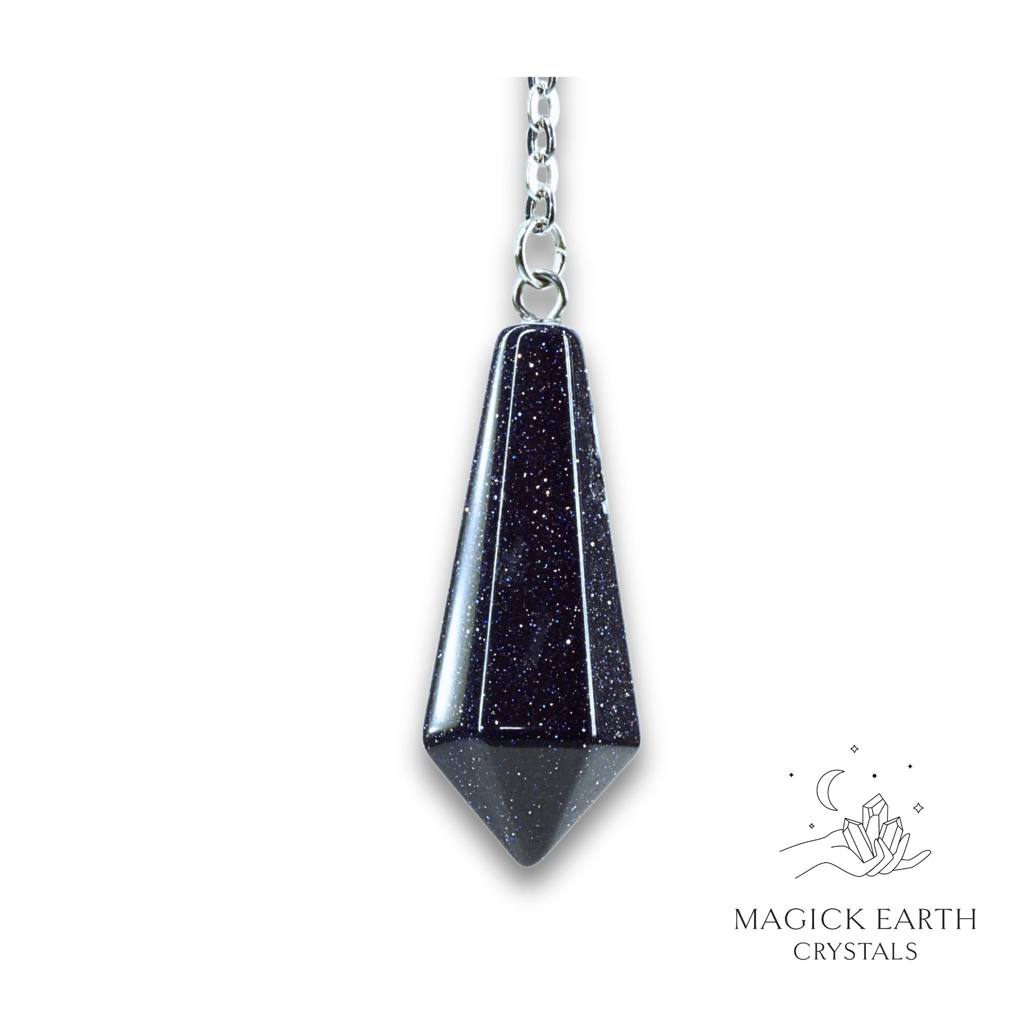 Natural Blue Goldstone crystal bullet pendulum view b