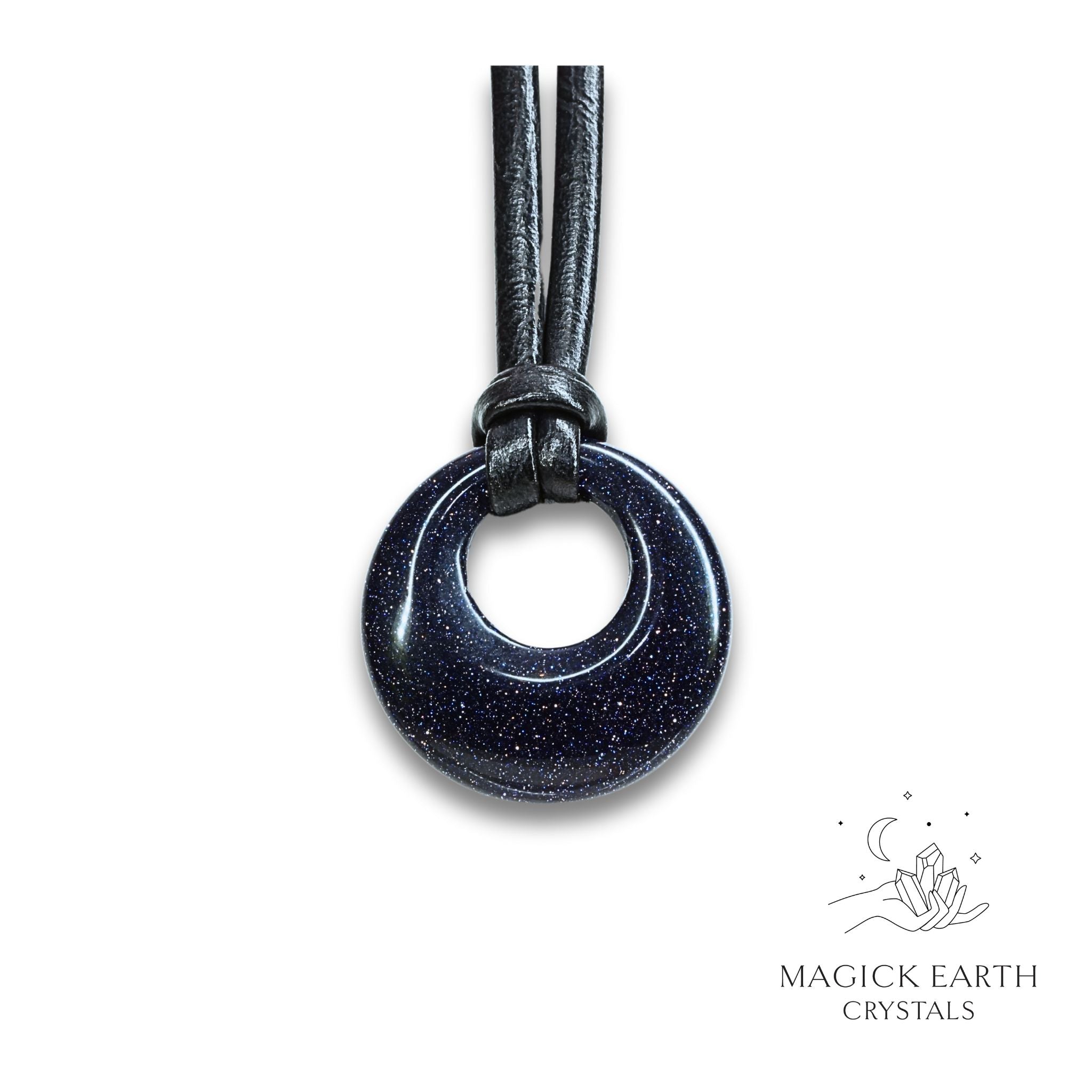 Natural Blue Goldstone crystal offset donut pendant