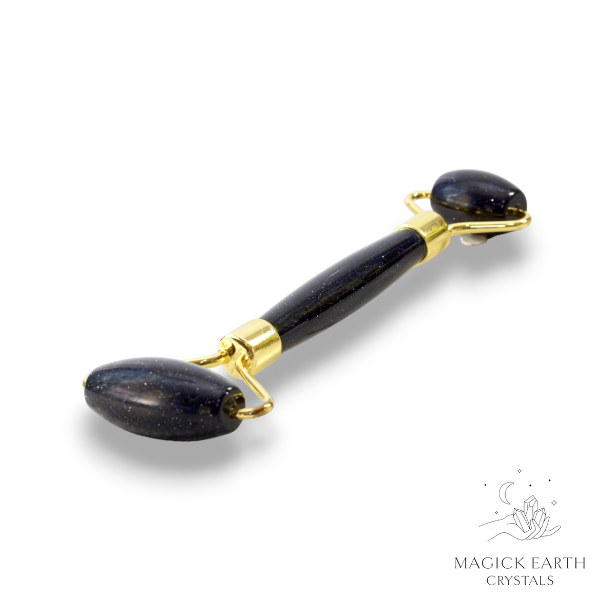 Natural Blue Goldstone crystal massage roller view a