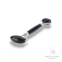 Natural Blue Goldstone crystal massage roller view b