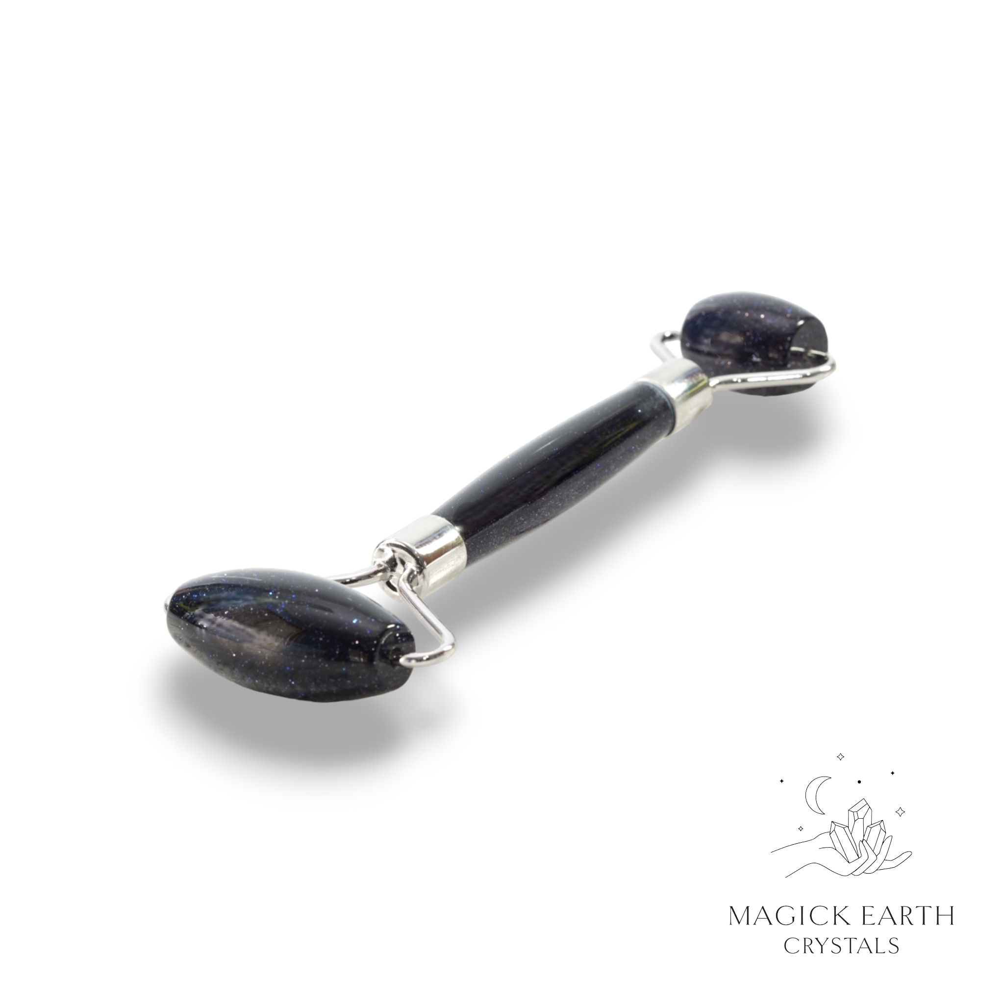 Natural Blue Goldstone crystal massage roller view b