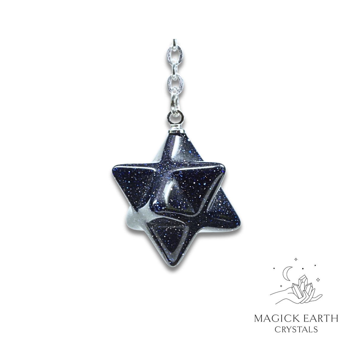 Natural Blue Goldstone merkaba crystal pendulum view b