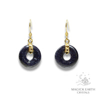 Blue Goldstone  Donut / Pi Earrings With Gold Finish For Radiant Determination