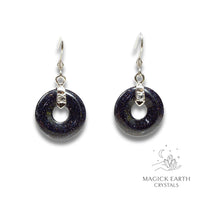 Natural Blue Goldstone crystal donut earrings view b