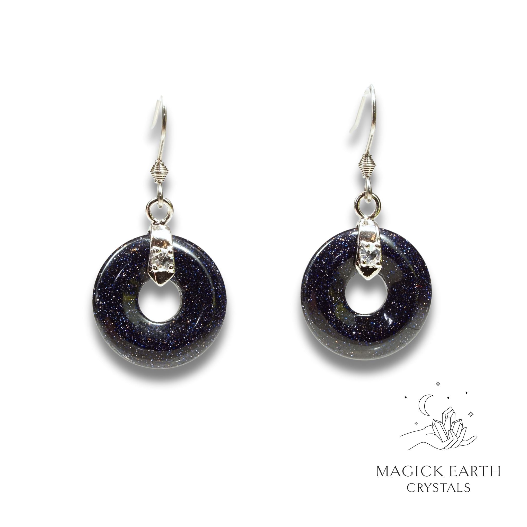 Natural Blue Goldstone crystal donut earrings view b