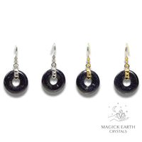 Natural Blue Goldstone crystal donut earrings view c