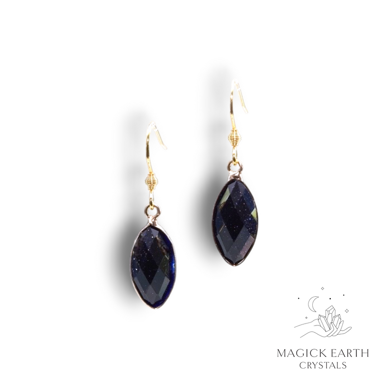Blue Goldstone  Marquise Earrings For Radiant Determination