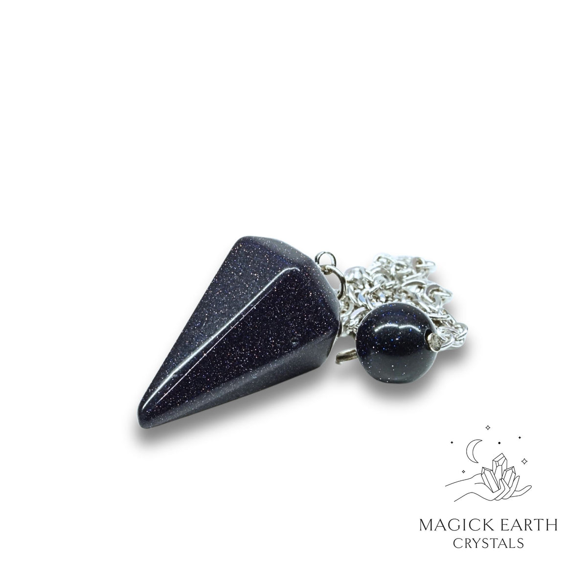 Natural Blue Goldstone crystal small cone pendulum view a