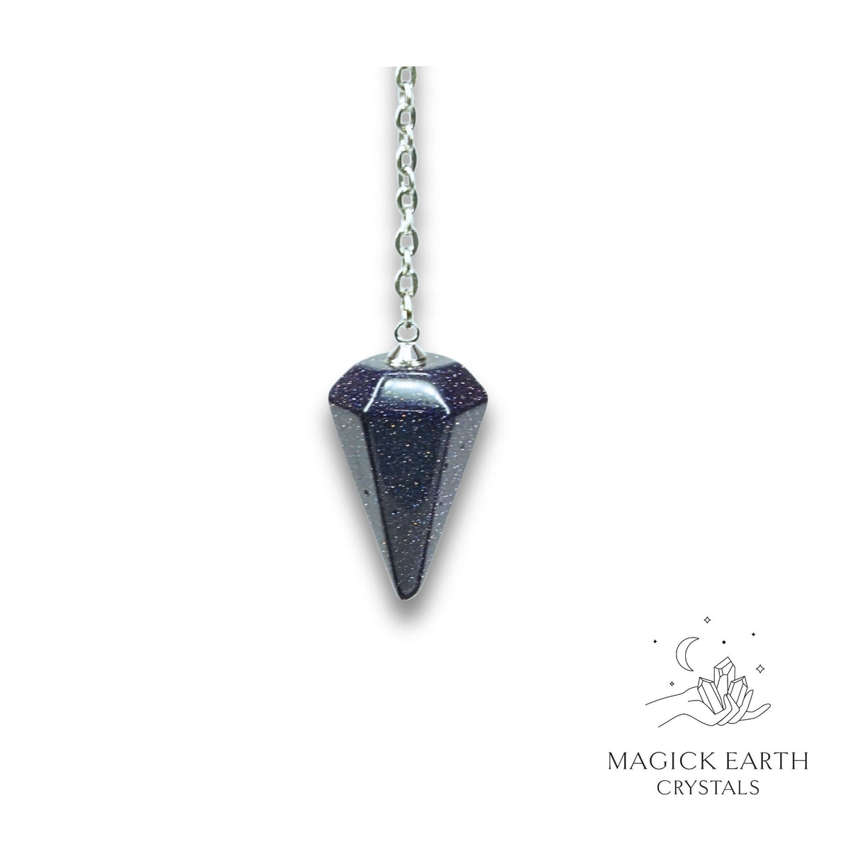 Natural Blue Goldstone crystal small cone pendulum view b