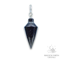 Natural Blue Goldstone spire crystal pendulum view b