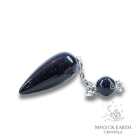 Natural Blue Goldstone teardrop crystal pendulum view a