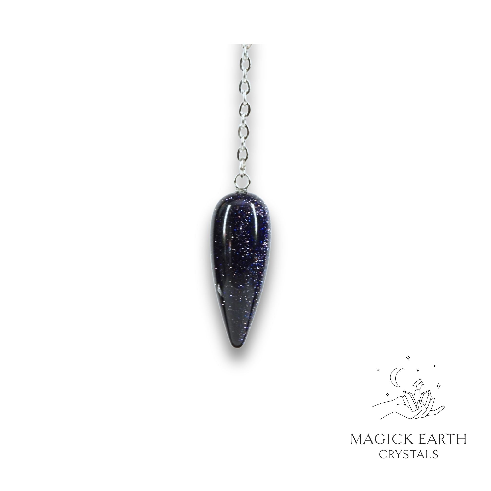 Natural Blue Goldstone teardrop crystal pendulum view b