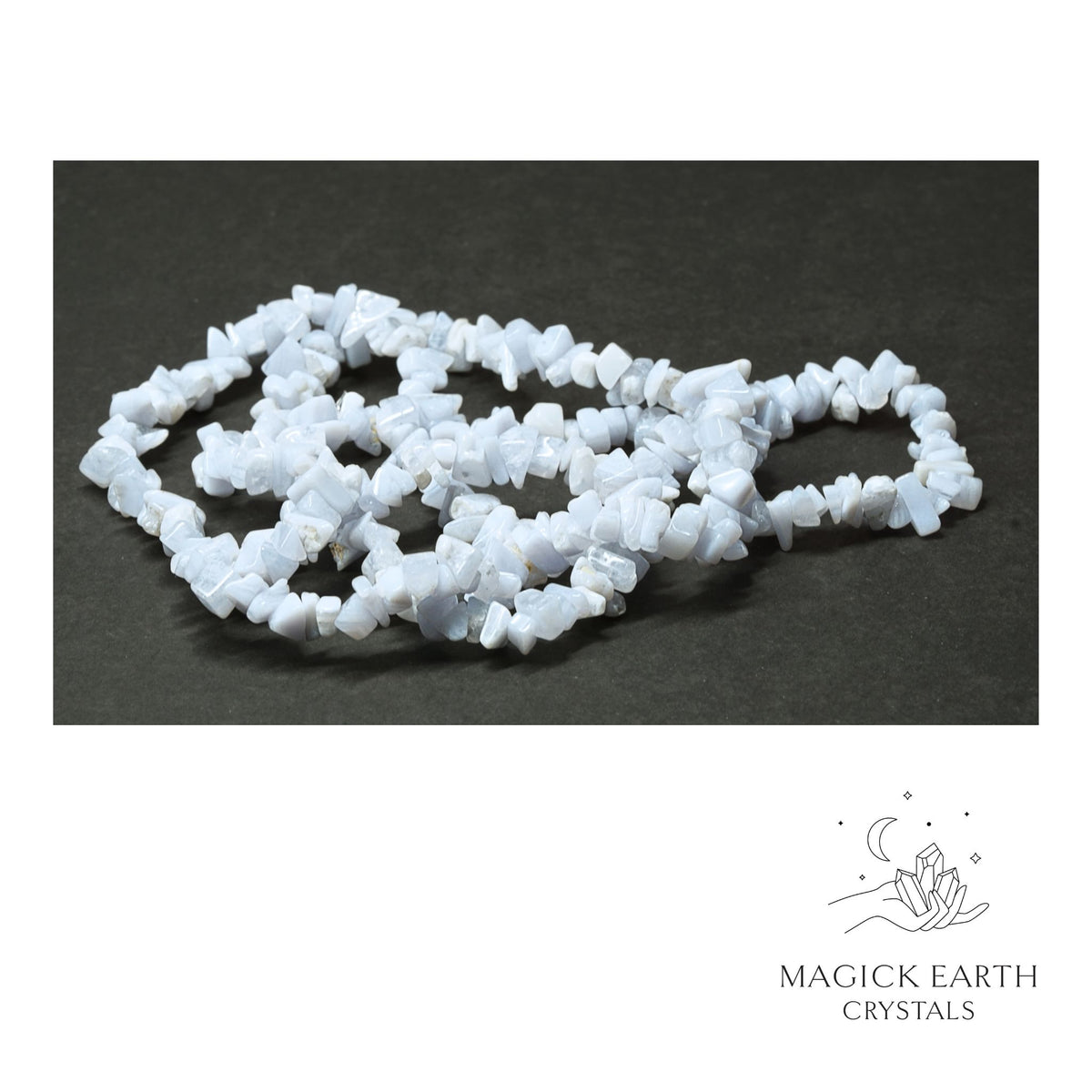 Natural Blue Lace Agate drilled crystal chip strand view b

