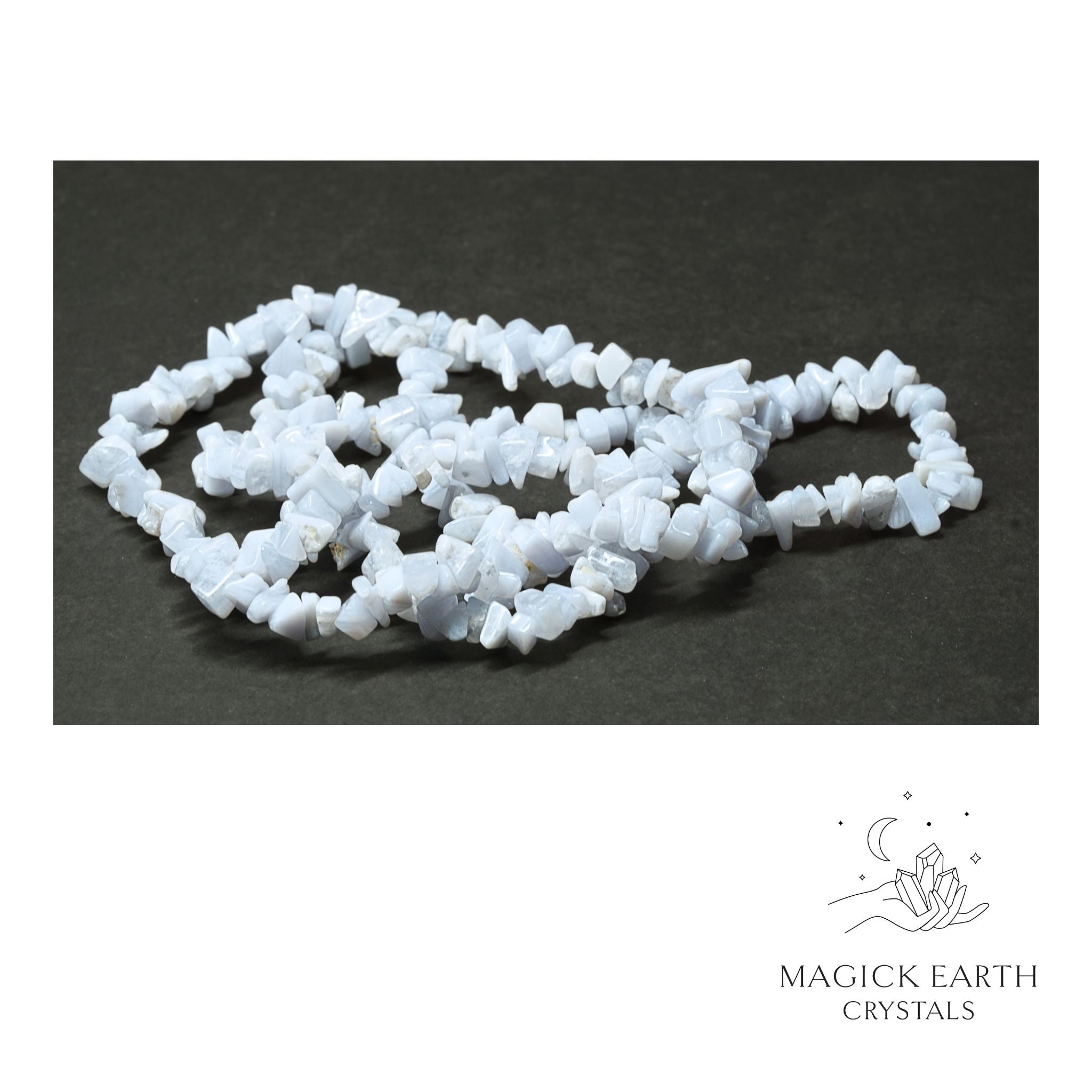 Natural Blue Lace Agate drilled crystal chip strand view b
