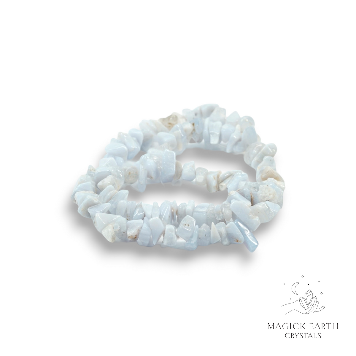 Natural Blue Lace Agate drilled crystal chip strand view b
