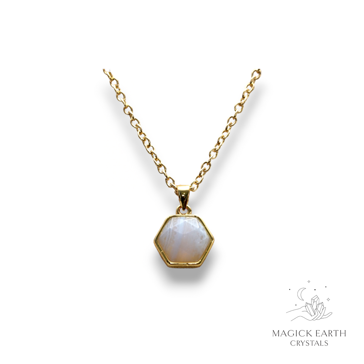 Natural Blue Lace Agate faceted hexagon crystal pendant