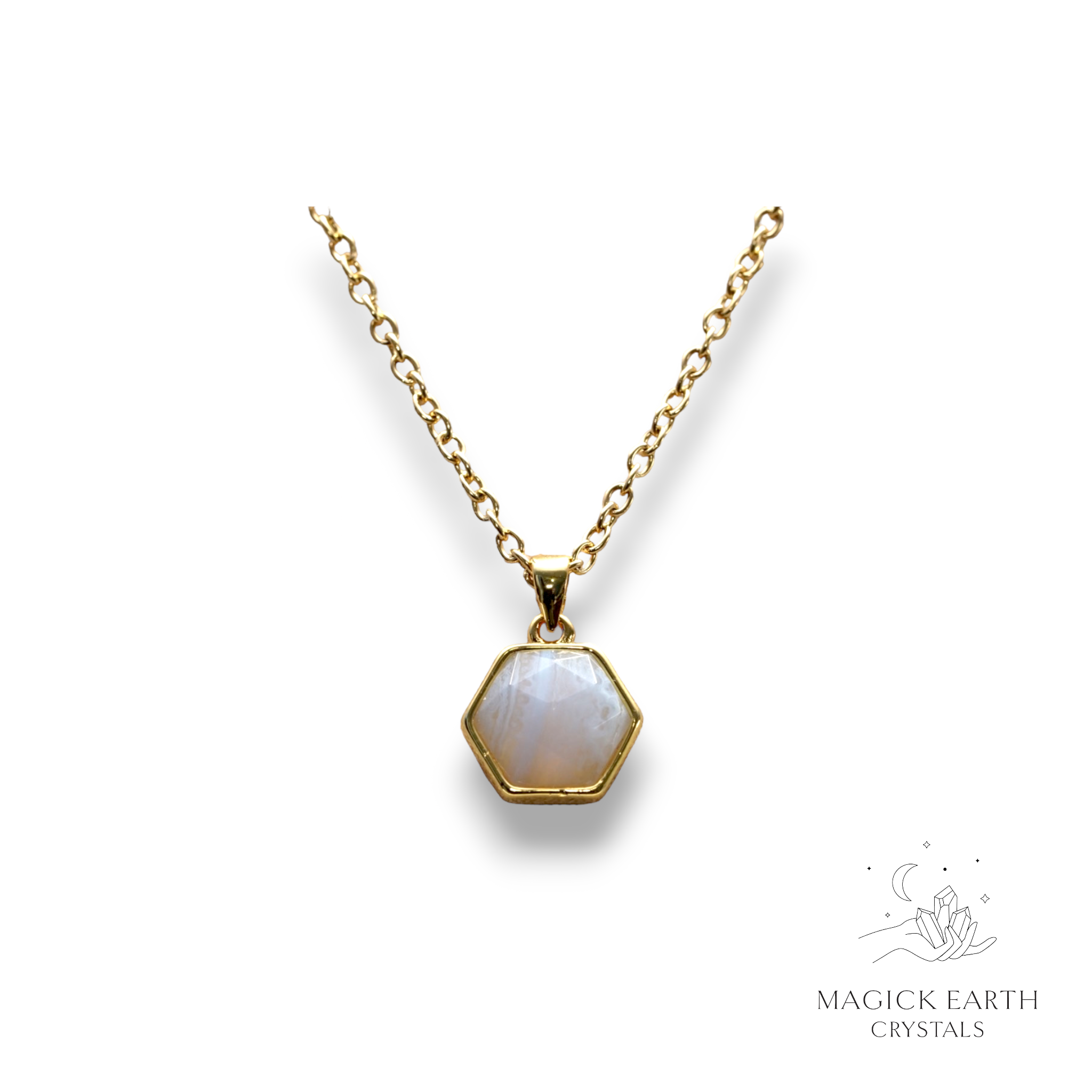 Natural Blue Lace Agate faceted hexagon crystal pendant