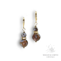 Natural Blue Opal bold crystal earrings with rhinestone spacers view a