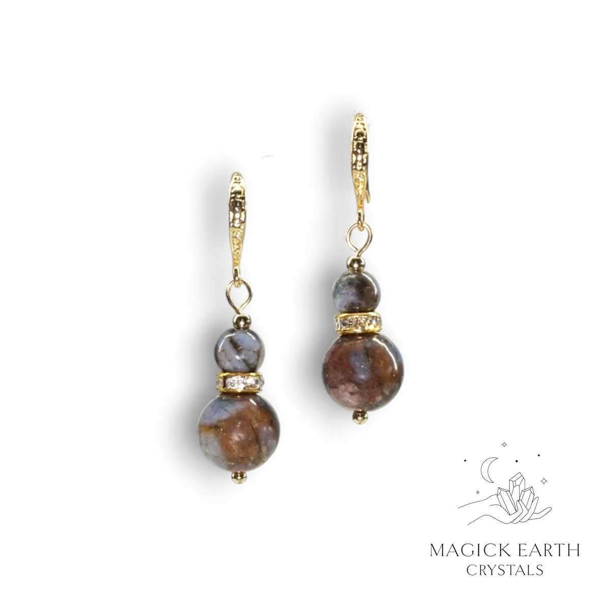 Natural Blue Opal radiance crystal earrings with rhinestone spacers view a