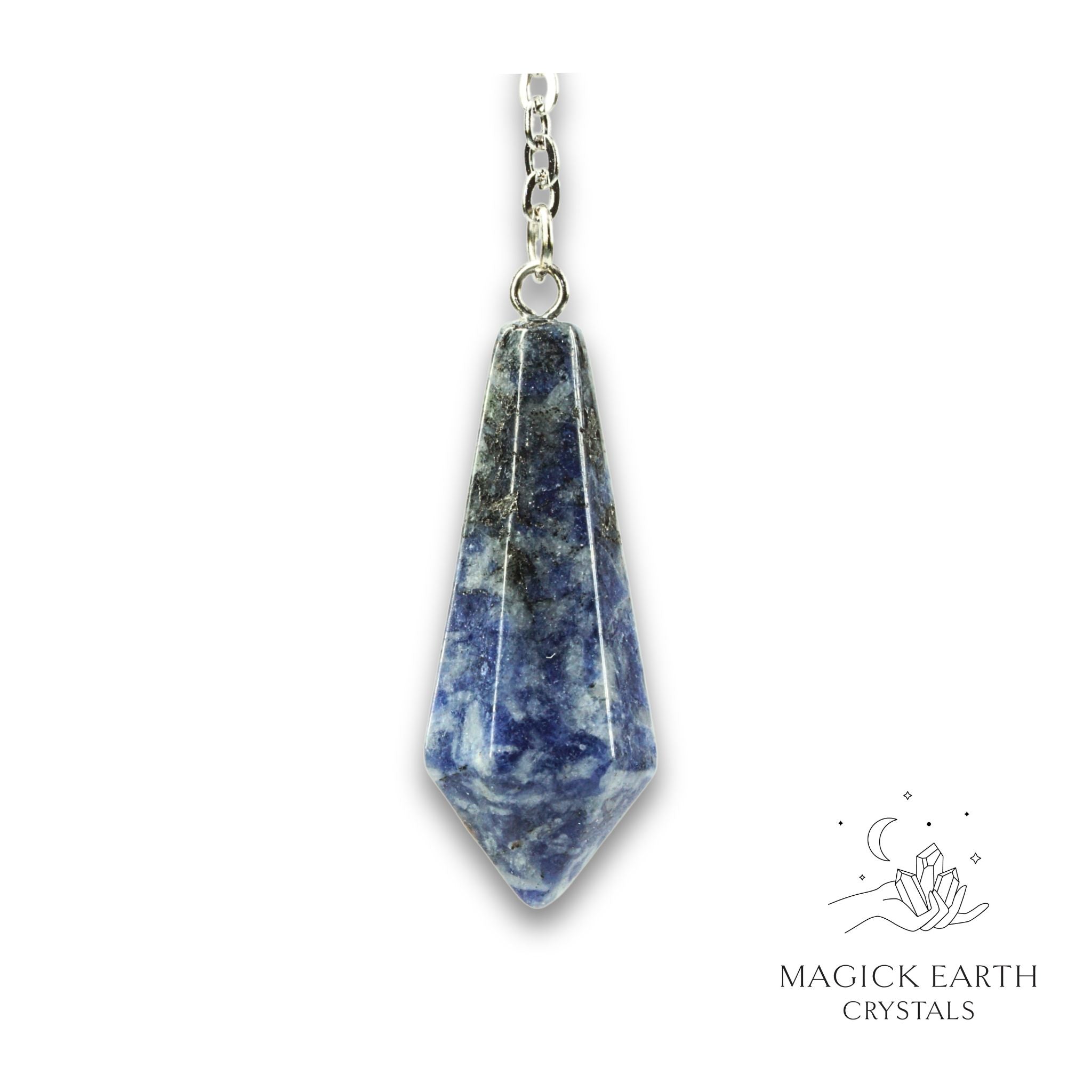 Natural Blue Spot Jasper crystal bullet pendulum view b